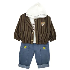 ست 3 تکه لباس پسرانه مدل کبریتی مخملی