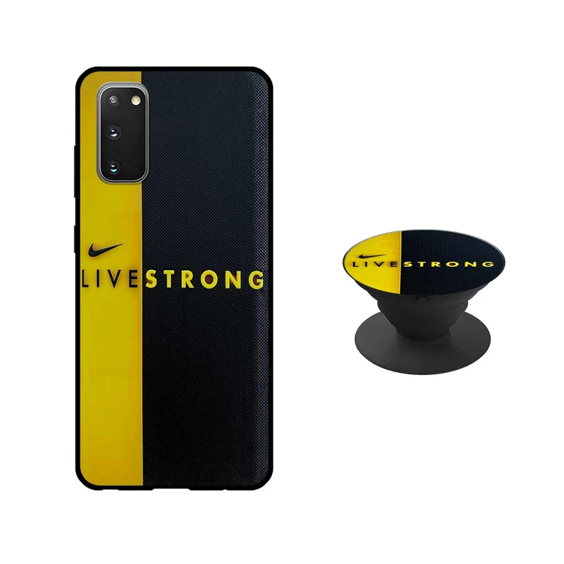 کاور دکین مدل Rikki طرح Live Strong مناسب برای گوشی موبایل سامسونگ Galaxy S20 به همراه پایه نگهدارنده