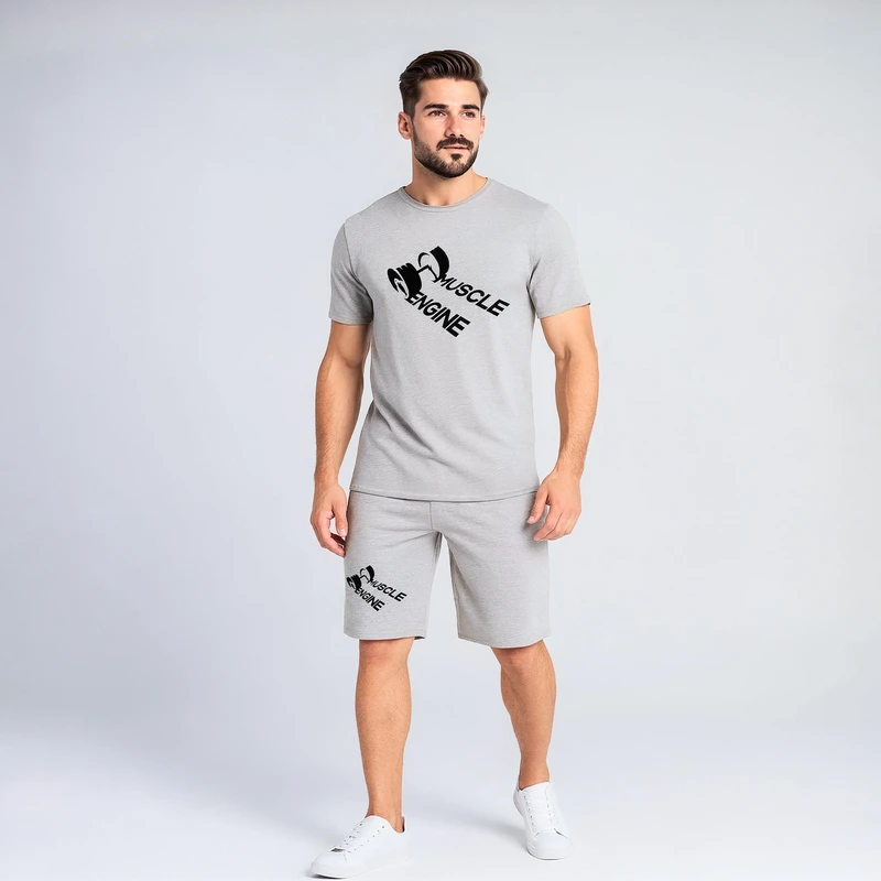 ست تی شرت و شلوارک مردانه مدل tb 14 طرح ورزشی