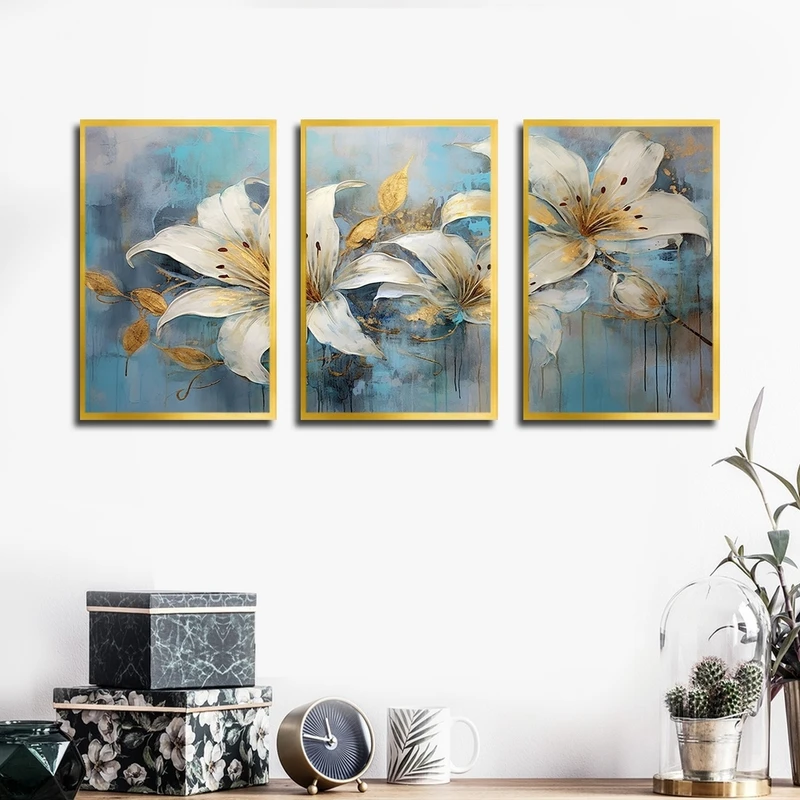 تابلو بکلیت طرح نقاشی رنگ روغن گل مدل T-2437 مجموعه 3 عددی
