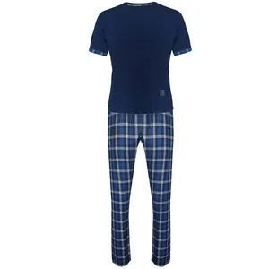 ست تی شرت و شلوار مردانه لباس خونه مدل طه 000920 کد 7625295 رنگ آبی کاربنی