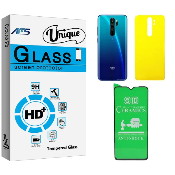 محافظ صفحه نمایش سرامیکی ای اف اس مدل Unique  مناسب برای گوشی موبایل شیائومی Redmi Note 8 Pro  به همراه محافظ پشت گوشی