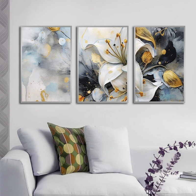تابلو بکلیت طرح مدرن نقاشی طبیعت و گل مدل SI-1596 مجموعه 3 عددی