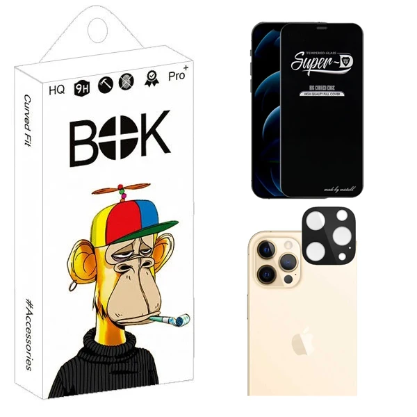 محافظ صفحه نمایش بوک مدل Clear SuperD مناسب برای گوشی موبایل اپل iPhone 12 Pro به همراه محافظ لنز دوربین