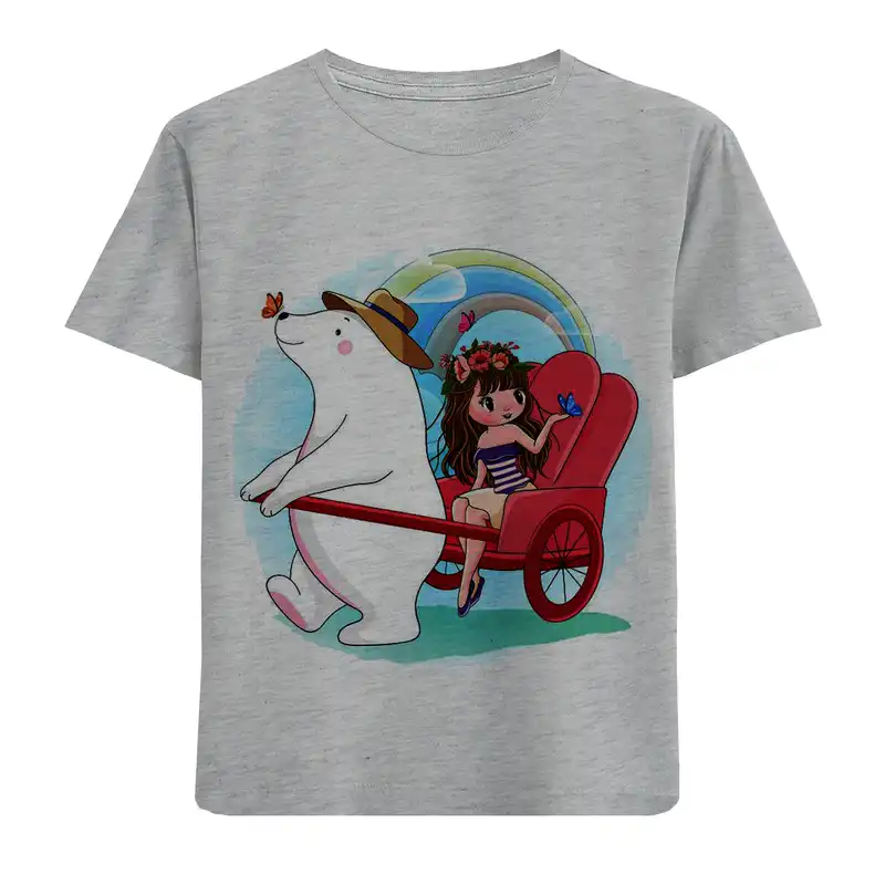 تی شرت آستین کوتاه بچگانه مدل دختر و خرس F271