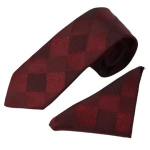 ست کراوات و دستمال جیب مردانه نسن طرح چهارخانه مدل T108