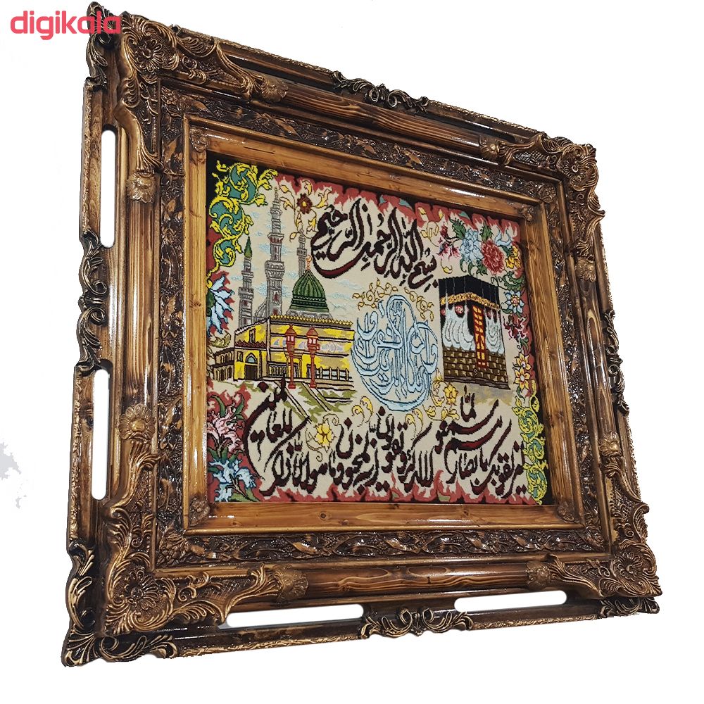 مشخصات قیمت و خرید تابلو فرش دستبافت طرح کعبه و مدینه با آیه و ان یکاد کد K1 دیجی کالا