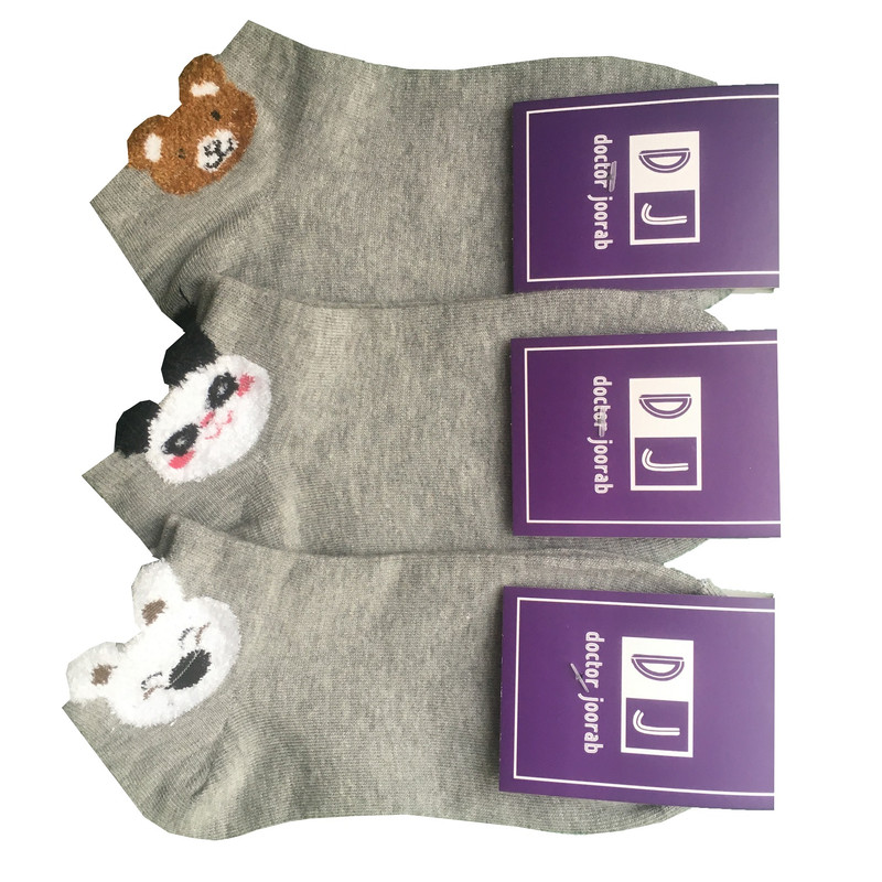 جوراب ساق کوتاه زنانه دکتر جوراب مدل پنبه بوکله دار میکس رنگ طوسی بسته 3 عددی