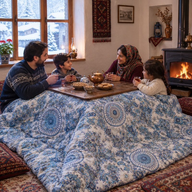 لحاف کرسی اسپی توره مدل دورهمی کد ET - 456 سایز 350*350 سانتی متر