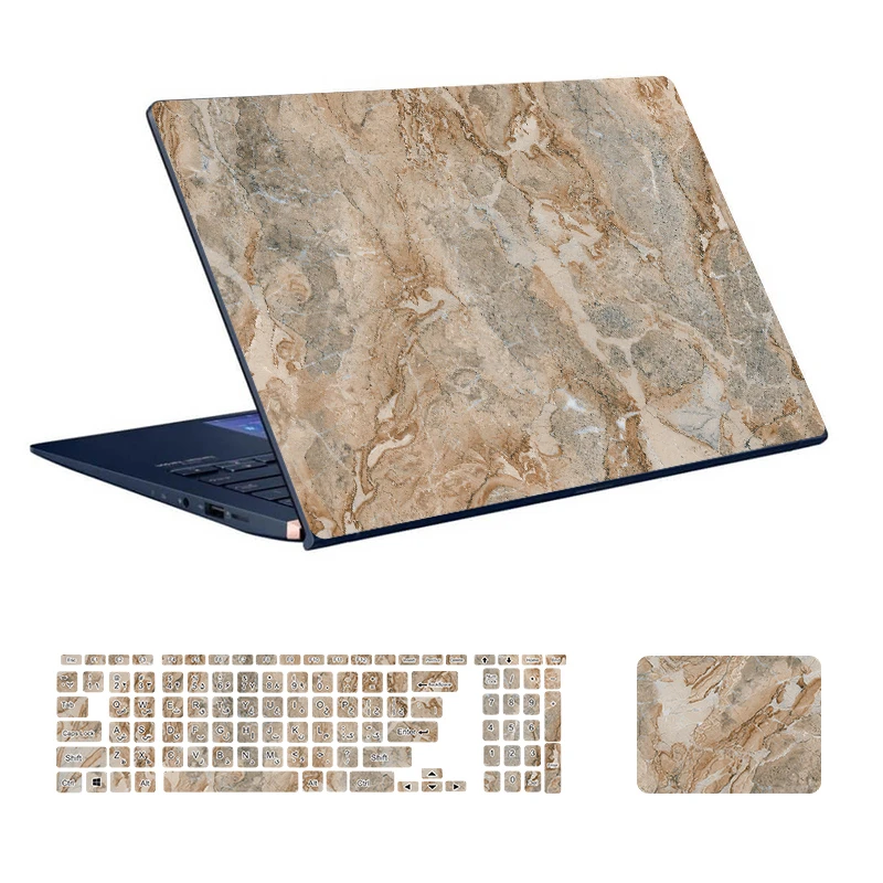  استیکر لپ تاپ توییجین و موییجین طرح Marble کد 76 مناسب برای لپ تاپ 15.6 اینچ به همراه برچسب حروف فارسی کیبورد 