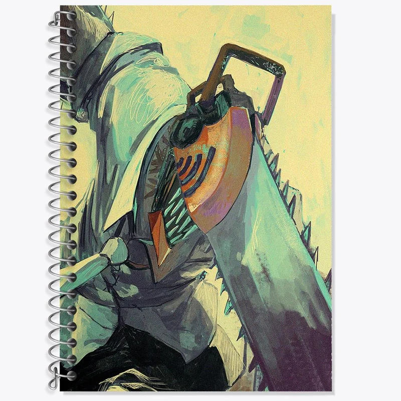 دفتر زبان 50 برگ خندالو مدل دو خط طرح دنجی انیمه مرد اره ای Chainsaw Man کد 18001