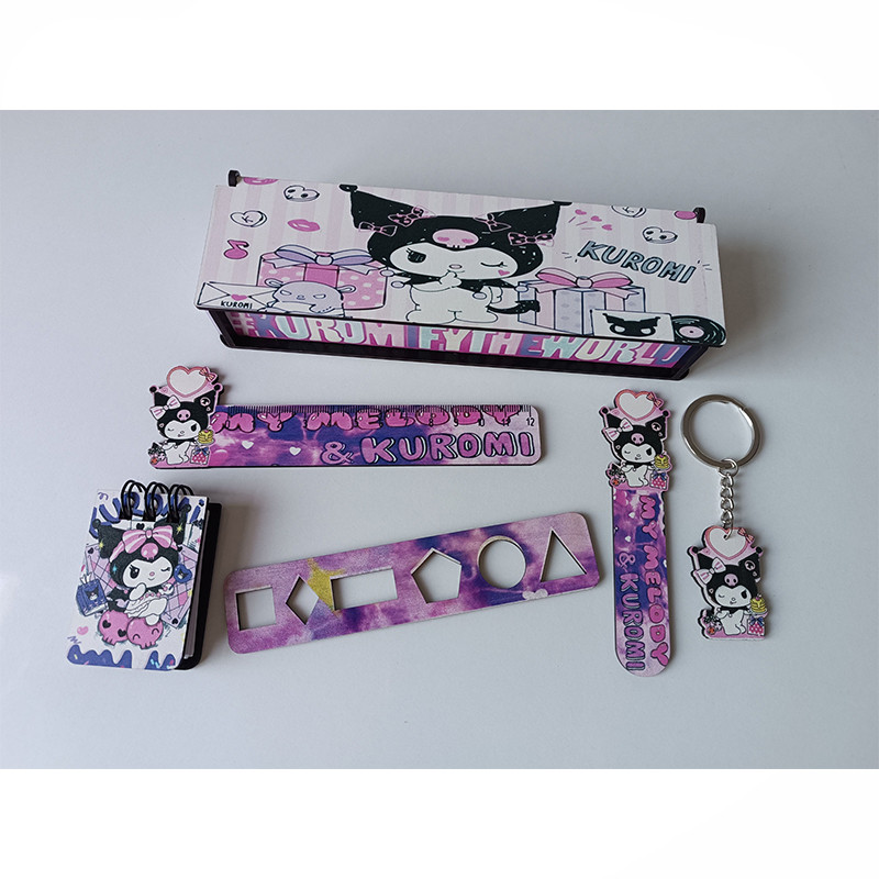 بسته لوازم تحریر مدل چوبی کرومی مجموعه 6 عددی