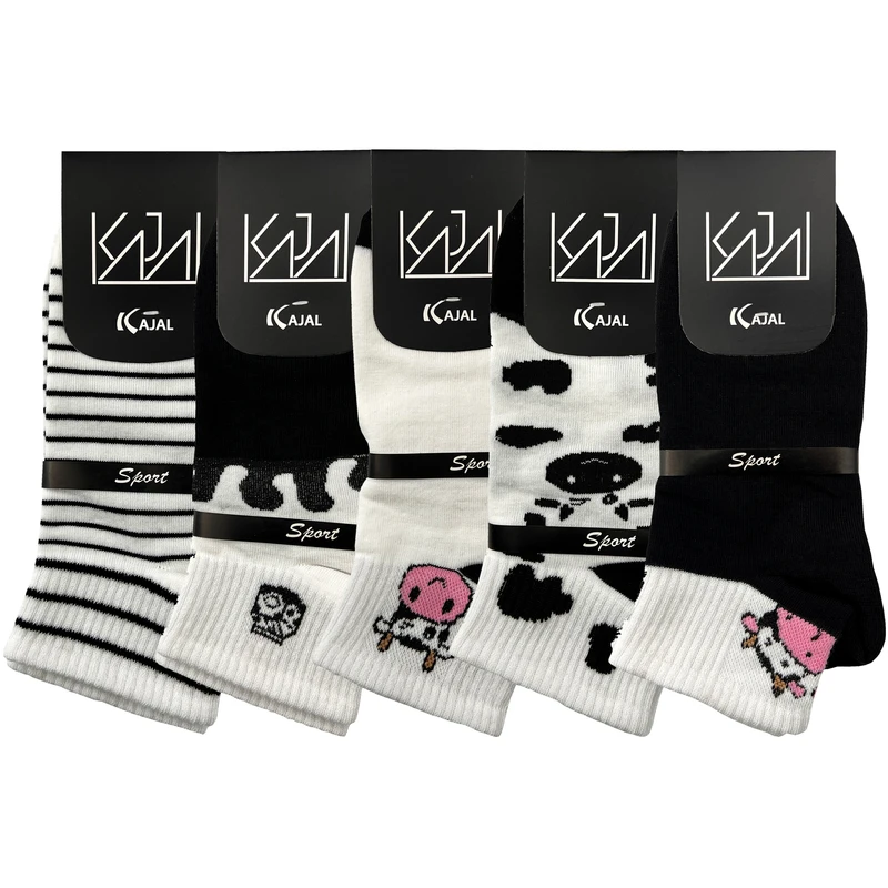 جوراب ساق کوتاه زنانه کجال کد Cow بسته 5 عددی