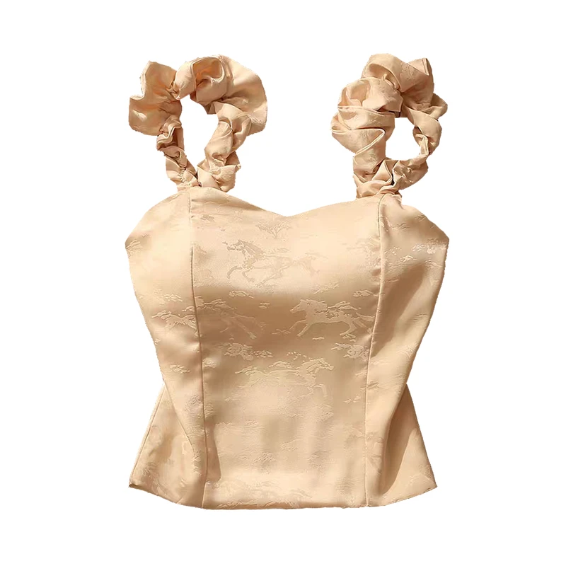 کراپ‌تاپ زنانه مدل ساتن بند پفکی