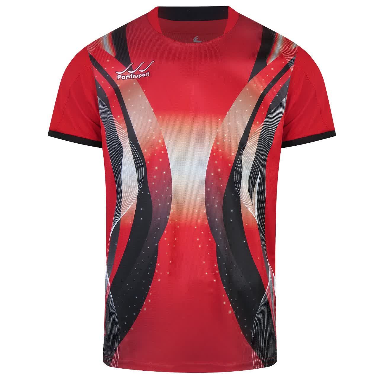 ست تی شرت و شلوارک ورزشی مردانه کالای ورزشی پروین مدل a.s.i.x.6 رنگ قرمز -  - 2