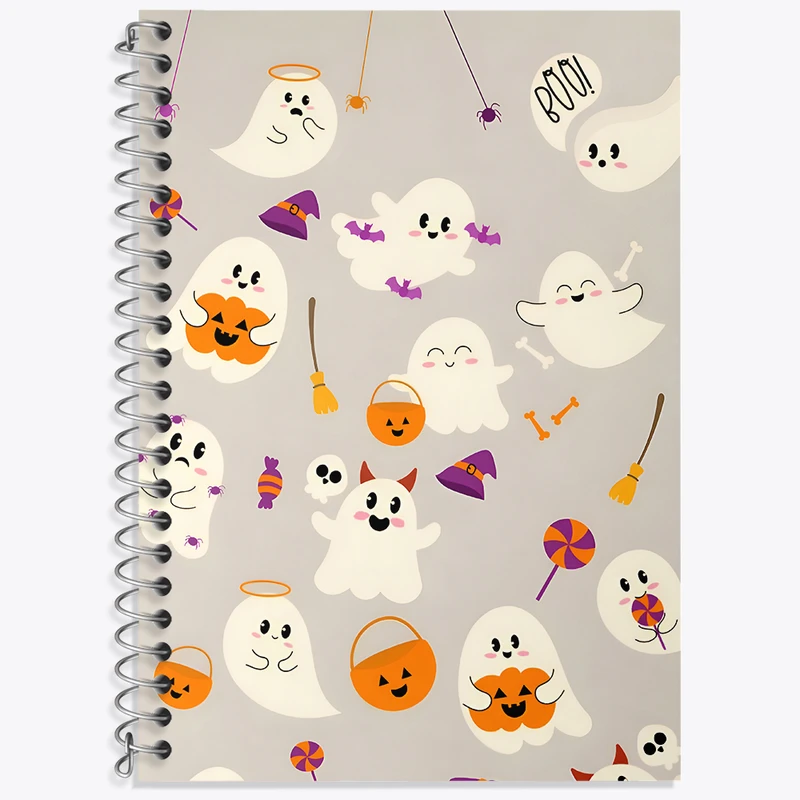 دفتر زبان 50 برگ خندالو مدل سه خط طرح روح های بامزه و هالووین کد N5380