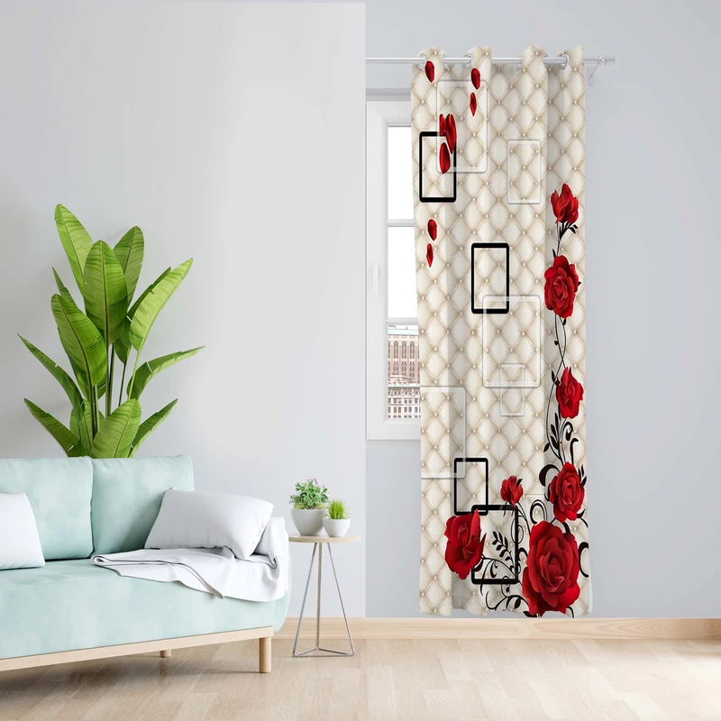 پرده طرح گل مدل مخمل پانچی کد 5375R z سایز 140x200 سانتی متر