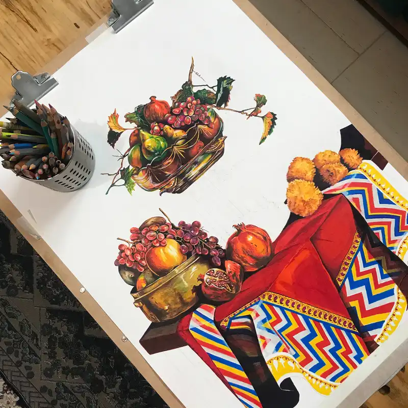 نقاشی مداد رنگی مدل ضیافت