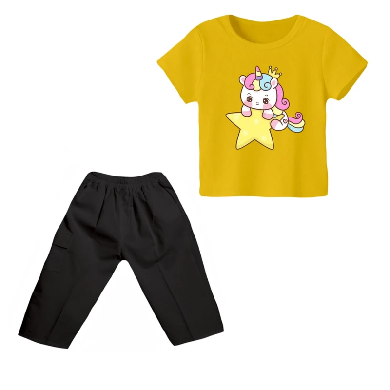 ست تی شرت و شلوارک دخترانه مدل یونیکورن کد ۱۰