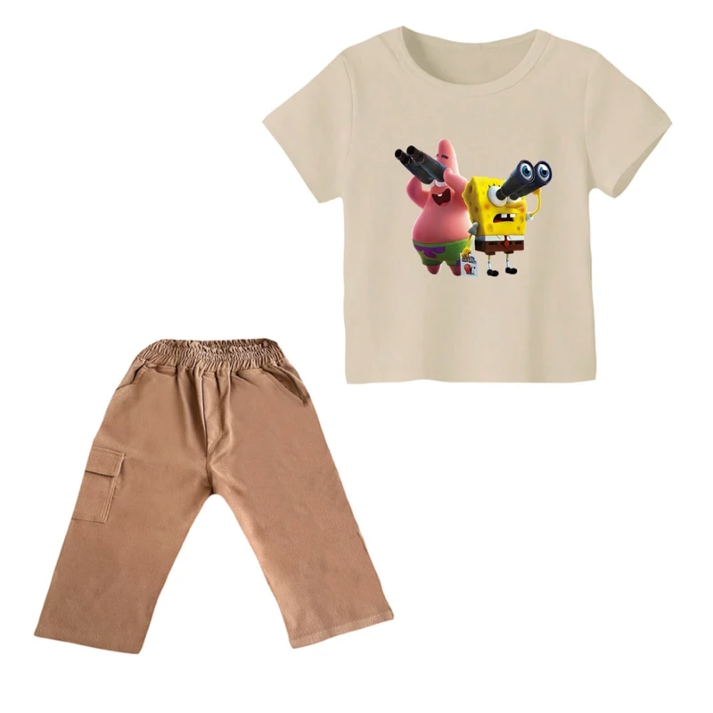 ست تی شرت و شلوارک پسرانه مدل باب اسفنجی کد ۴