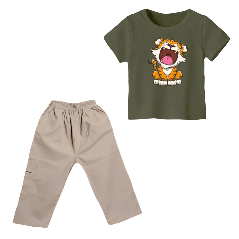 ست تی شرت و شلوارک پسرانه مدل ببر کد ۷