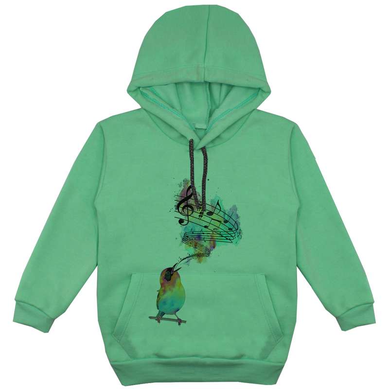 هودی دخترانه مدل آواز بلبل کد F107 رنگ سبز