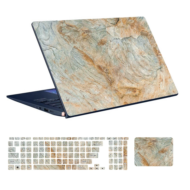 استیکر لپ تاپ توییجین و موییجین مدل Marble کد 74 مناسب لپ تاپ 15.6 اینچ به همراه برچسب حروف فارسی کیبورد
