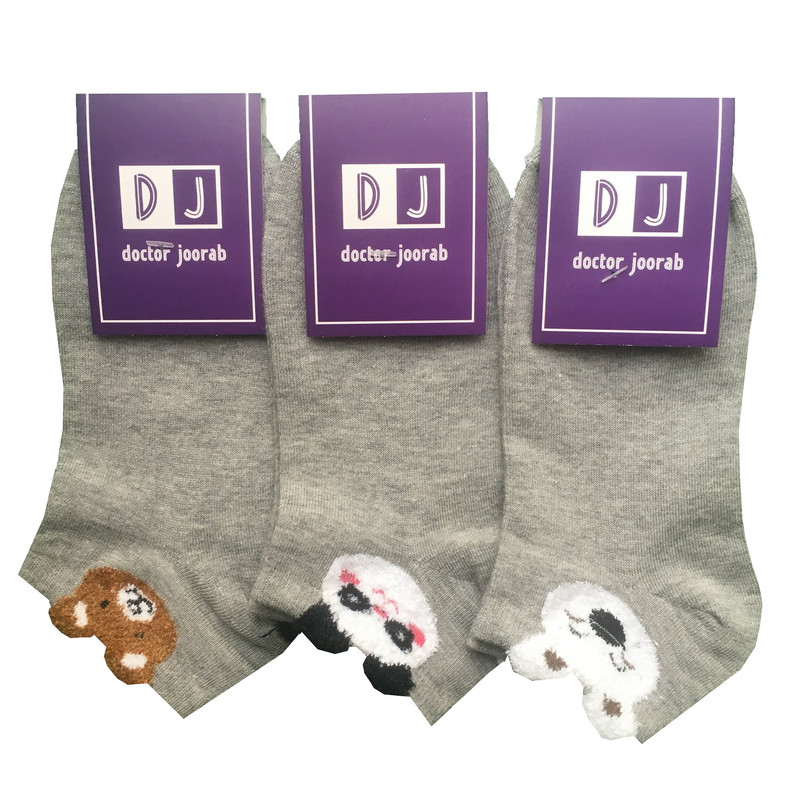 جوراب ساق کوتاه زنانه دکتر جوراب مدل پنبه بوکله دار میکس رنگ طوسی بسته 3 عددی