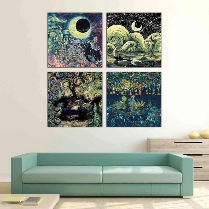تابلو شاسی بکلیت طرح نقاشی فانتزی و مدرن مدل SH-461 مجموعه 4 عددی