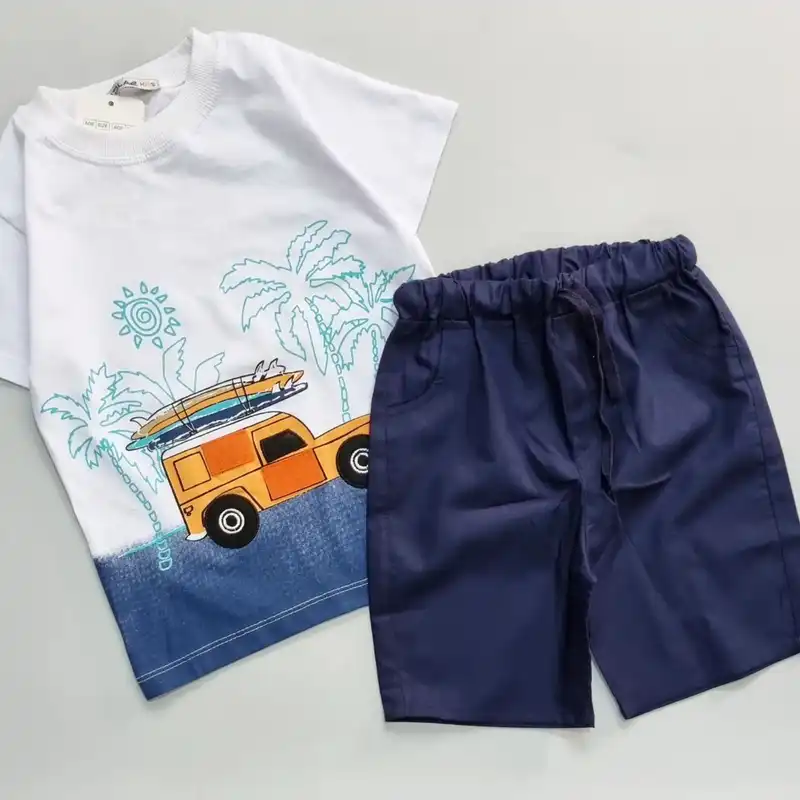 ست تی شرت و شلوارک پسرانه مدل کامیون ساحل