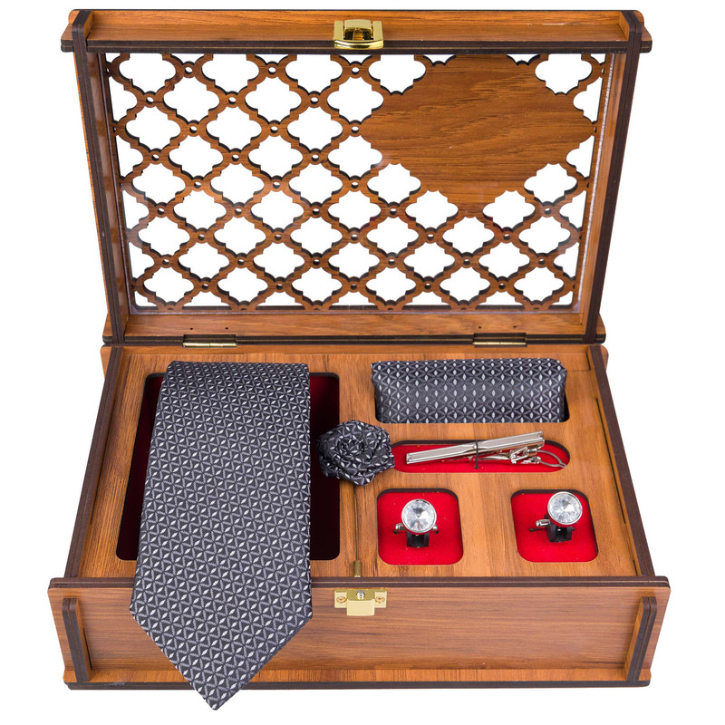 ست کراوات و دستمال جیب و دکمه سردست مردانه جیان فرانکو روسی مدل GF-PO1146-BK-BOX