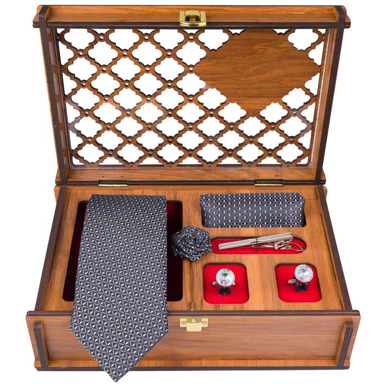 ست کراوات و دستمال جیب و دکمه سردست و گل کت مردانه جیان فرانکو روسی مدل GF-PO1146RE-BOX