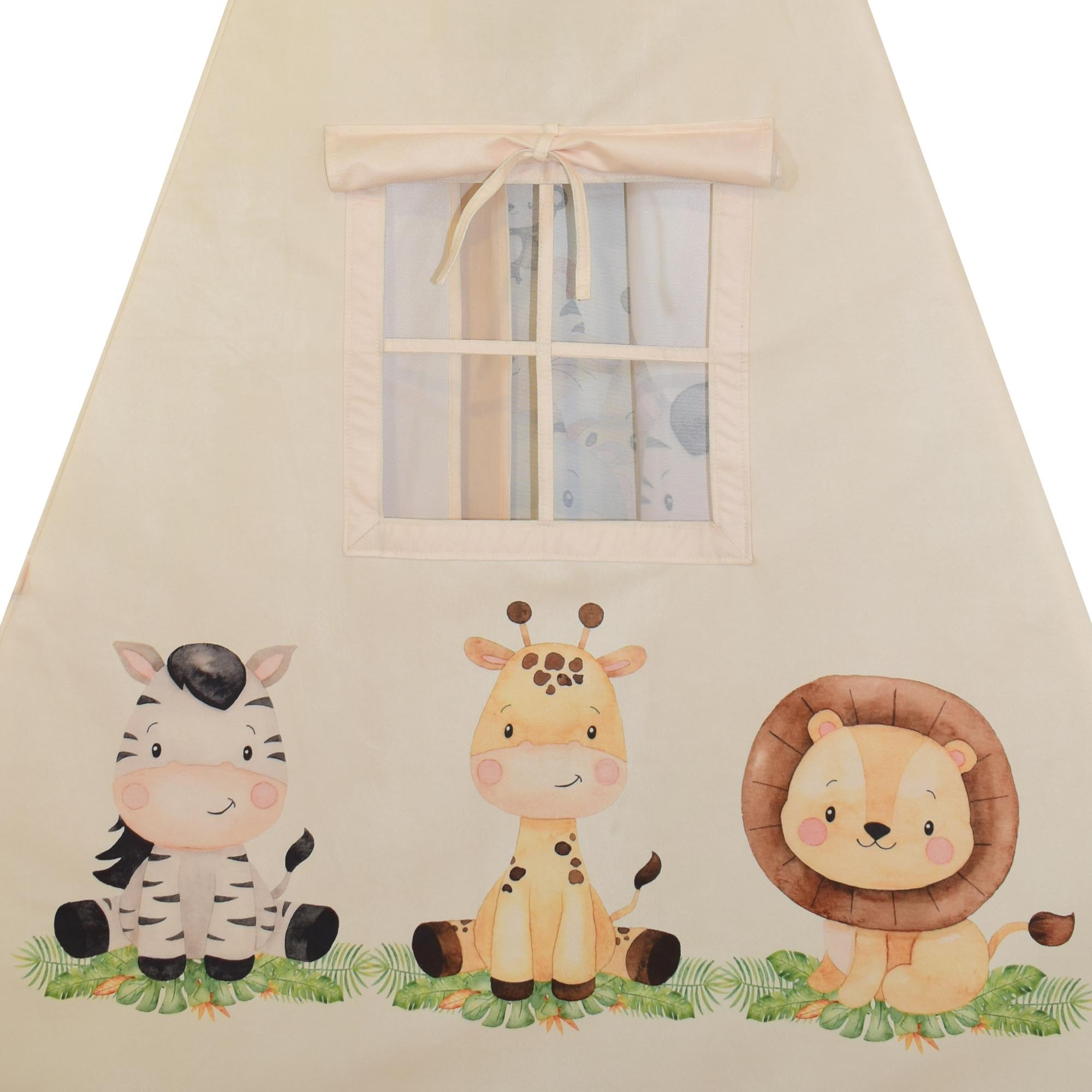 چادر بازی کودک مدل سرخپوستی طرح حیوانات سافاری کد PT503 به همراه کوسن