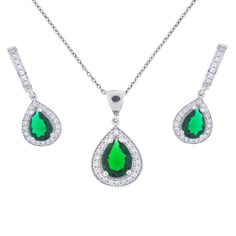 نیم ست نقره زنانه مدل زمرد AMT-N165