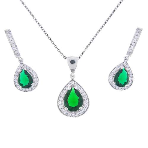 نیم ست نقره زنانه مدل زمرد AVN-N1165