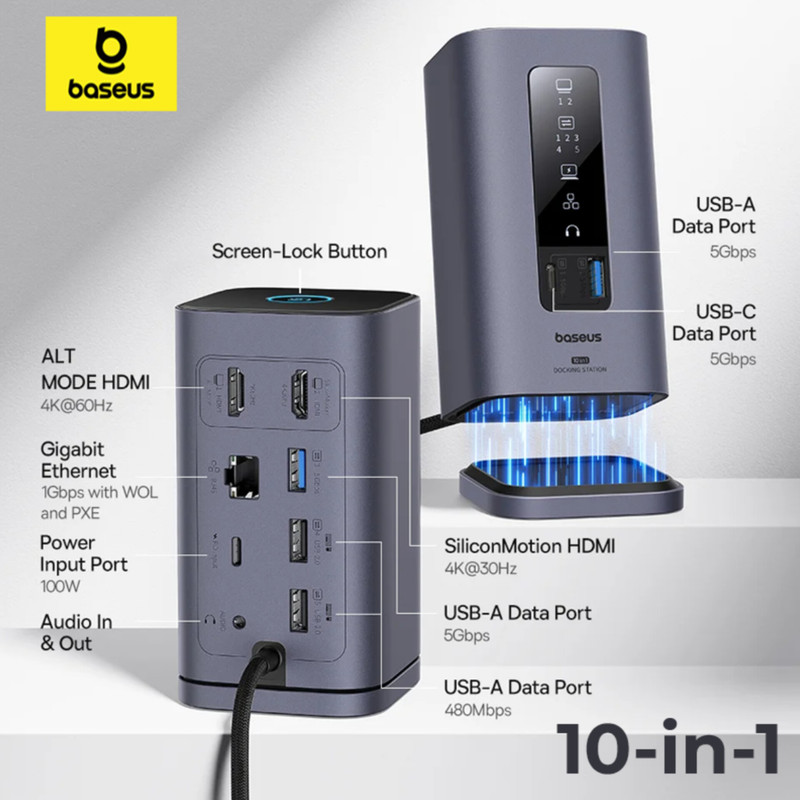 هاب 10 پورت USB-C بیسوس مدل BS-OH174   به همراه کابل USB-C