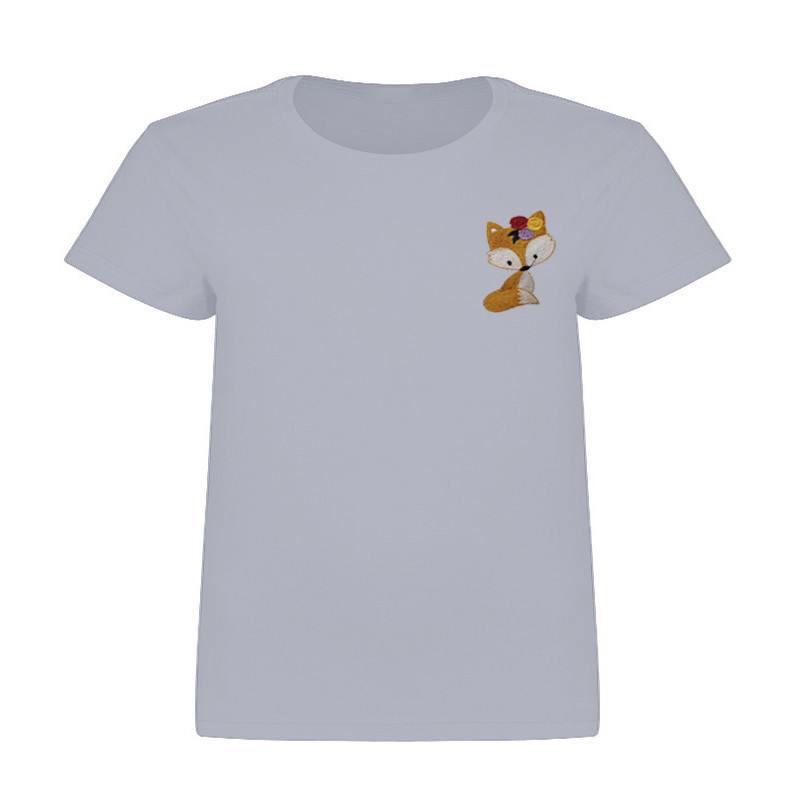 تی شرت آستین کوتاه زنانه مدل گلدوزی شده روباه رنگ طوسی