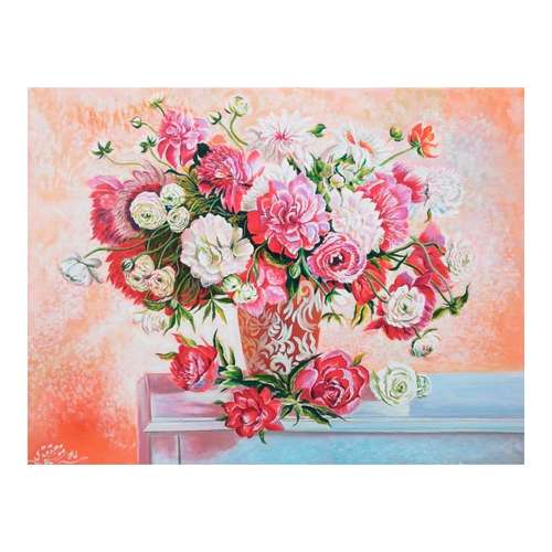 تابلو نقاشی رنگ روغن طرح گلدان گل کد 19