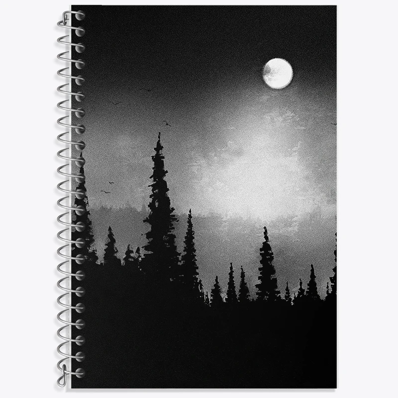 دفتر زبان 50 برگ خندالو مدل سه خط طرح منظره شب جنگل کد F1879