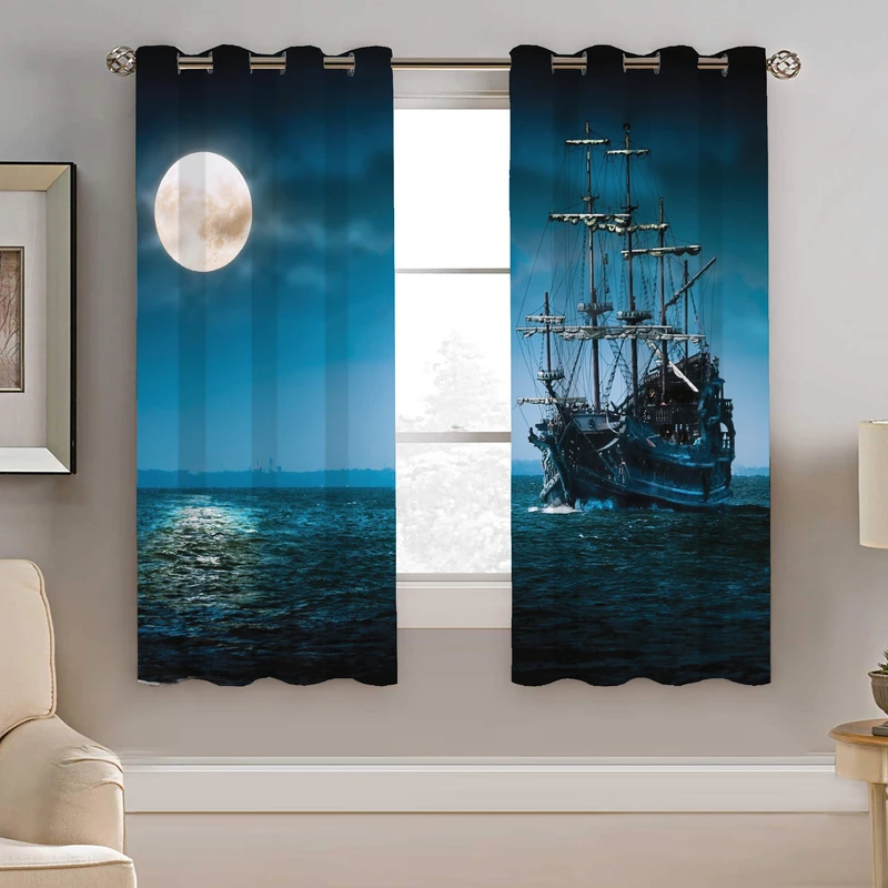 پرده نیروانا طرح کشتی مدل مخمل کد 4317 سایز 140×200 سانتی متر