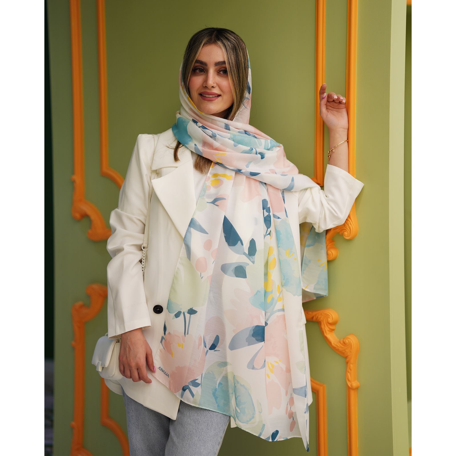 شال زنانه مدل نخ پنبه تابستانی مزونی کد a-1490 -  - 4