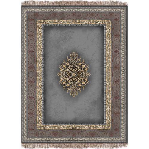 فرش ماشینی 1200شانه فرش پردیسان دلیجان زمینه طوسی حاشیه طلایی کد b1001