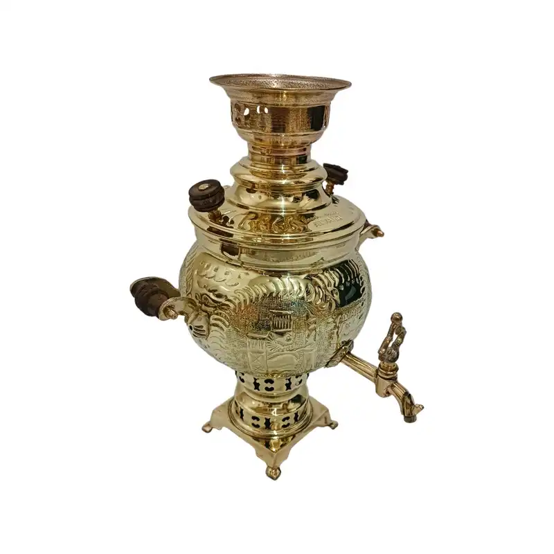 سرویس سماور ذغالی 6 پارچه برنجی مدل سرباز هخامنشی کد H-1226