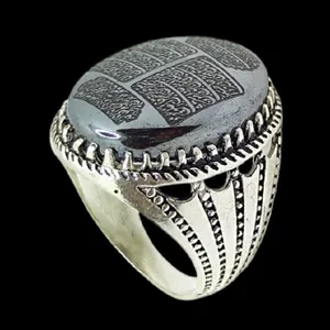 انگشتر نقره مردانه مدل سنگ حدید صینی رکاب سیلندری کد 688