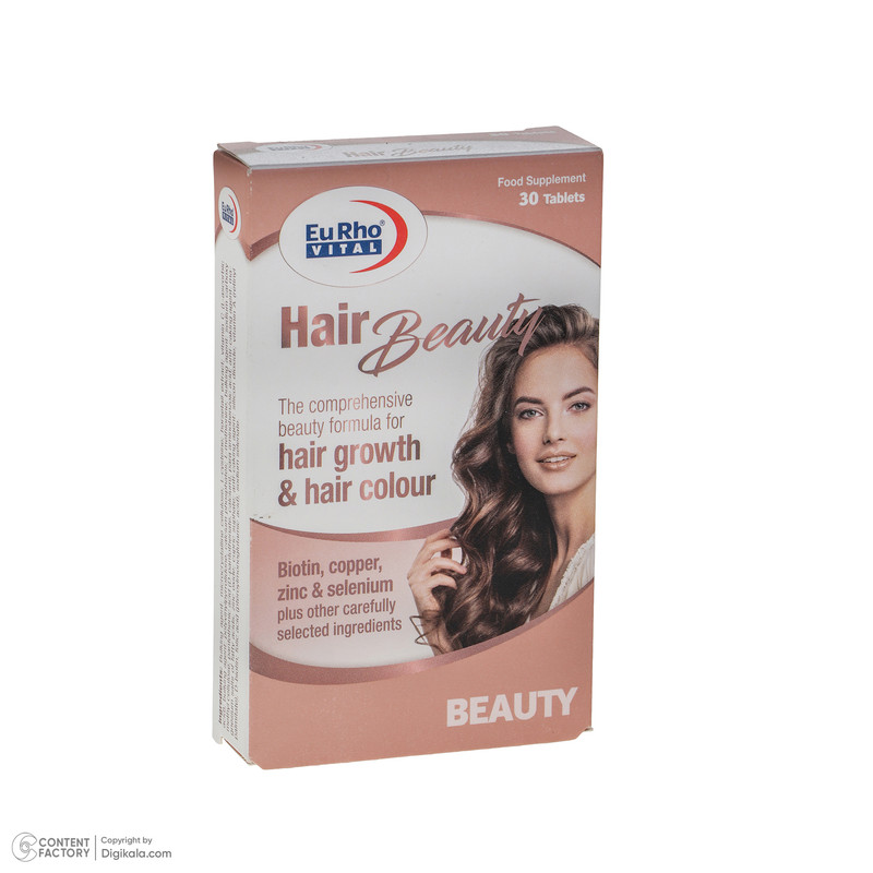مکمل تقویت پوست، مو و ناخن یوروویتال مدل Hair Beauty بسته 60 عددی، حاوی ویتامین A، C، بیوتین، روی و مس، جلوگیری از ریزش و نازک شدن مو، رشد مجدد و تثبیت رنگ مو، تقویت و کاهش شکنندگی ناخن‌ها