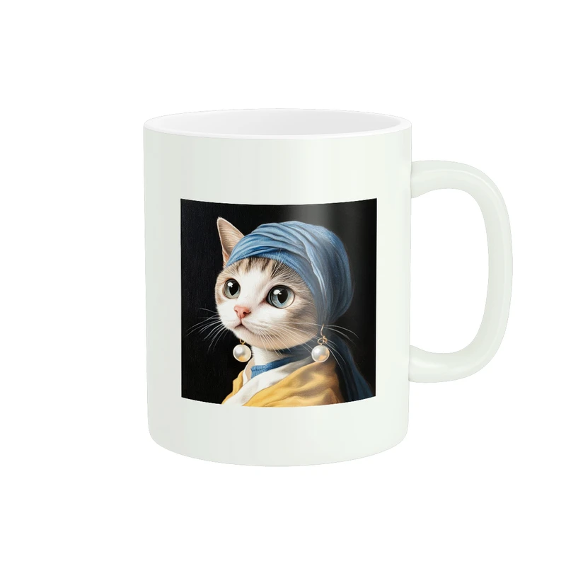 ماگ پاد آفرین مدل گربه ای با گوشواره مروارید کد 1905