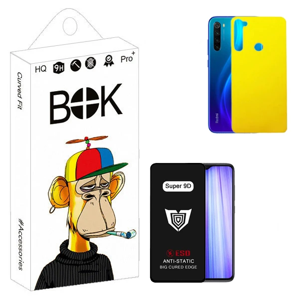 محافظ صفحه نمایش بوک مدل Super 9D مناسب برای گوشی موبایل شیائومی Redmi Note 8 به همراه محافظ پشت گوشی