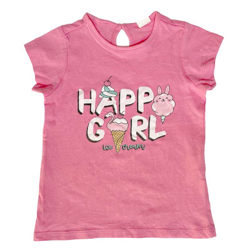 تی شرت آستین کوتاه دخترانه پیاتزا ایتالیا مدل 74848 HAPPY GIRL