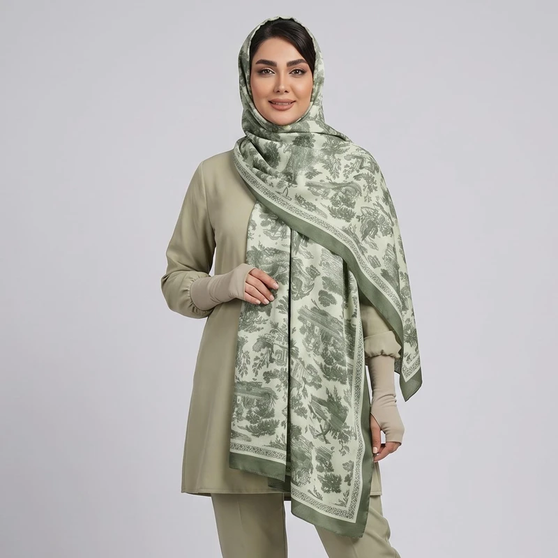 شال زنانه مدل ابریشم توییل مزونی کد 411