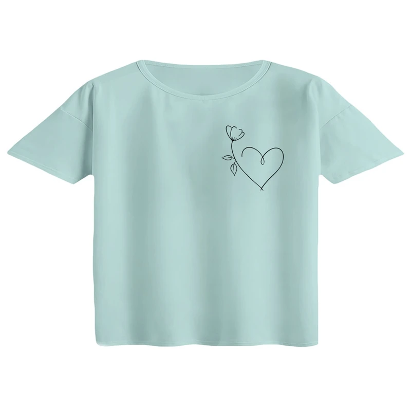 کراپ تی‌شرت آستین کوتاه زنانه مدل قلب خطی